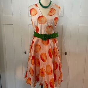 Orange & White Polka Dot Flared Dress